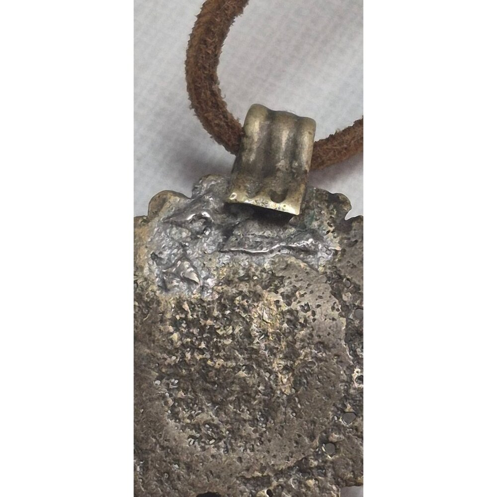Antique Tribal-Style Blue Stone Pendant On Brown Leather Cord Necklace - Picture 14 of 14